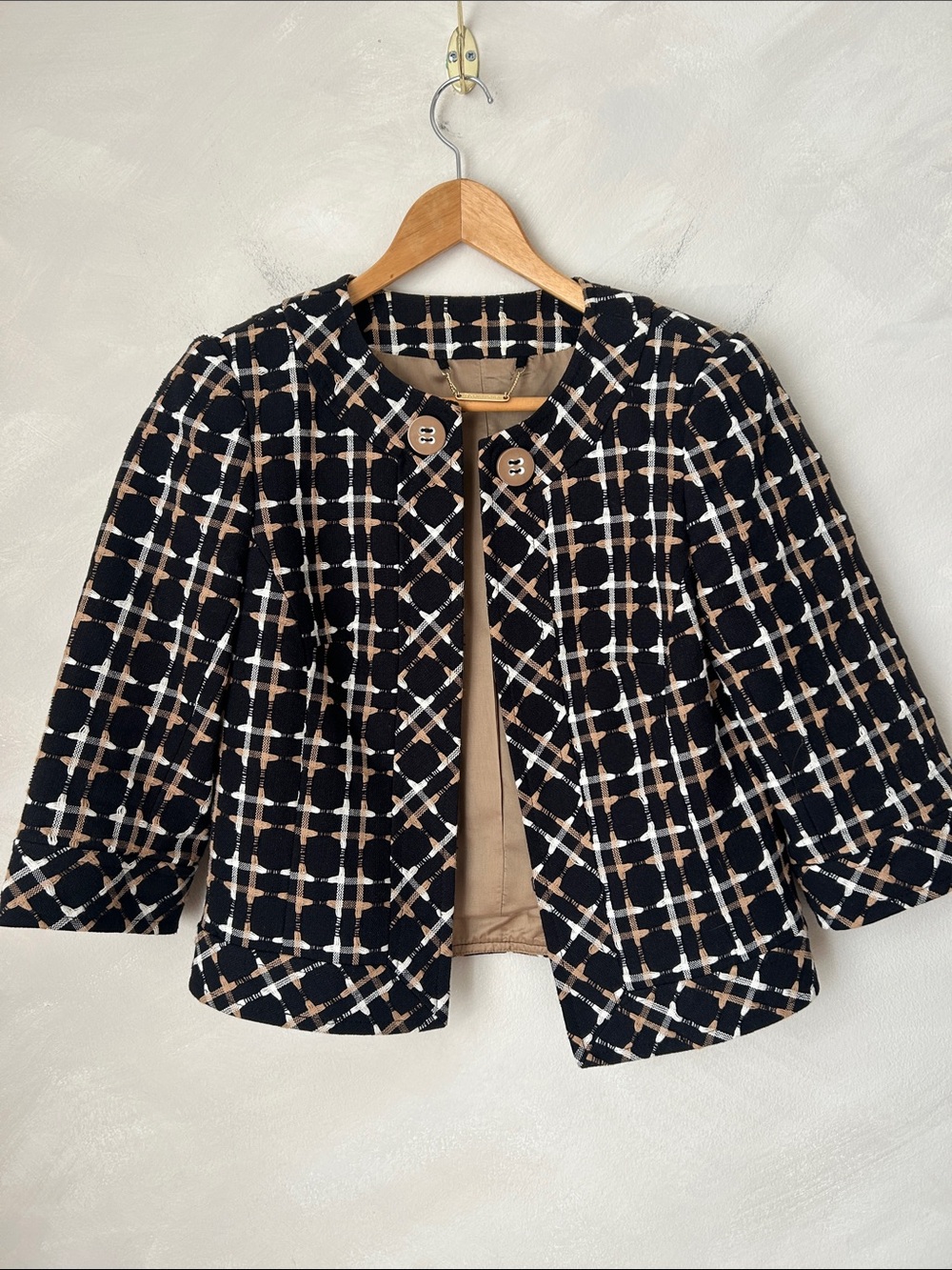 Trina Turk Tweed Houndstooth Cropped blazer jacket office size 6
